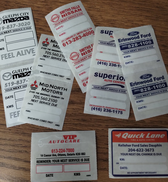 Custom Write-On Oil Change Stickers - Light Adhesive-Price per 1000