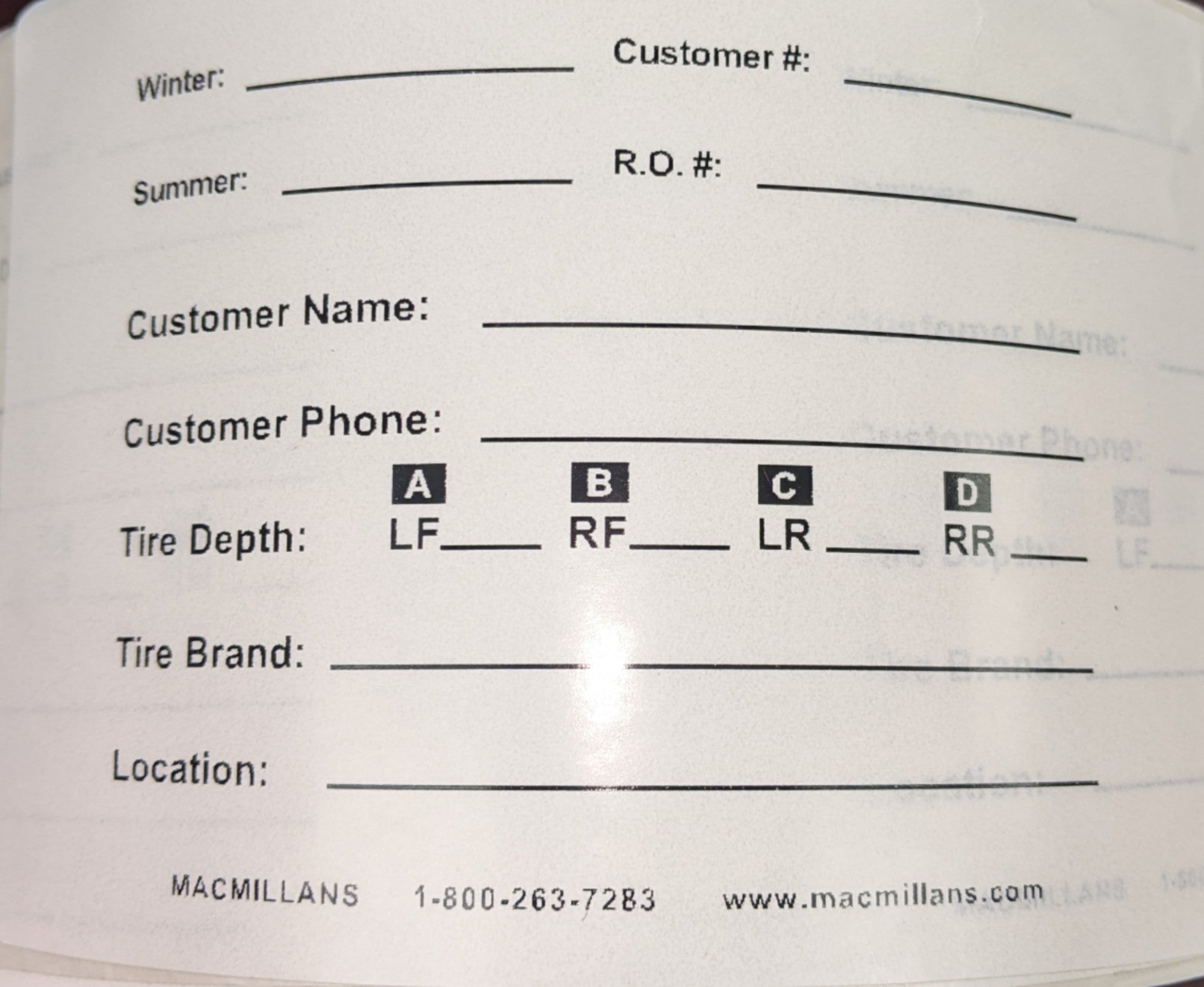 Tire Storage Label